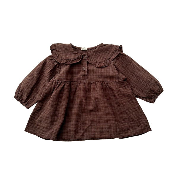 Collar check dress - Brown