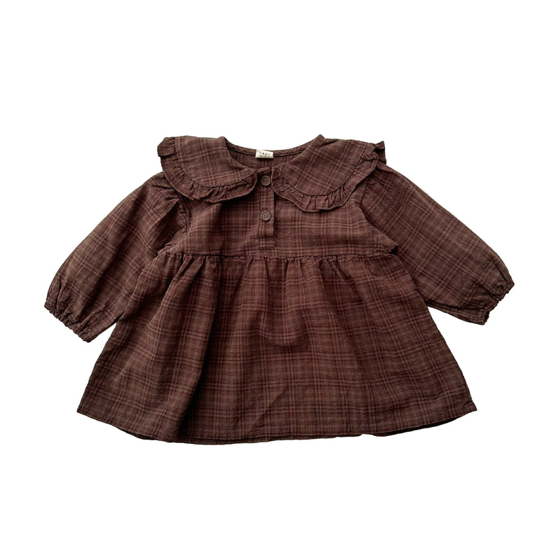 Collar check dress - Brown