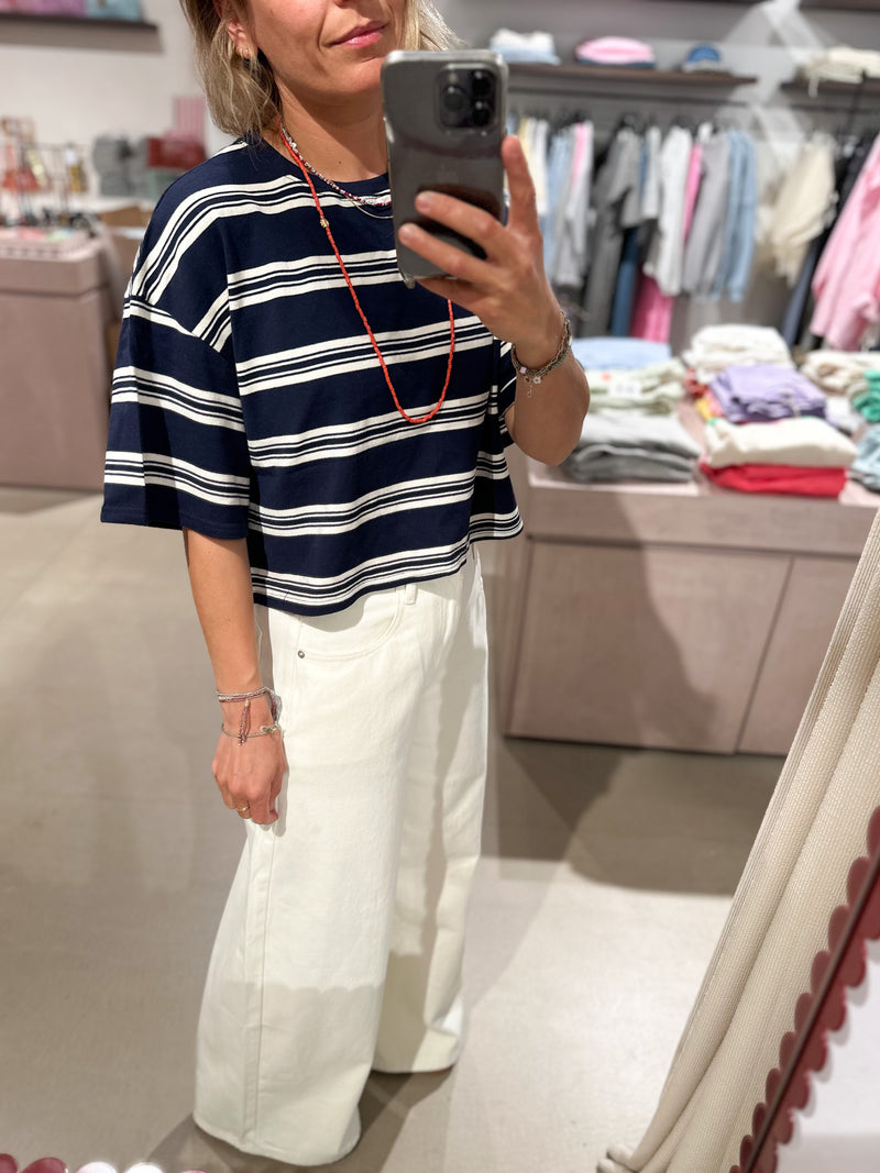Double stripe crop tee - Navy