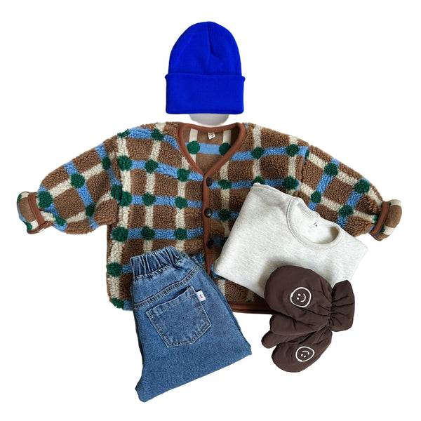 Check teddy jacket - Brown mix