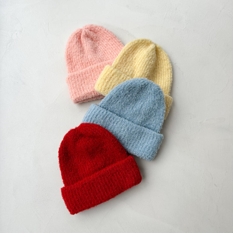 Wool mix bouclé beanie - Red