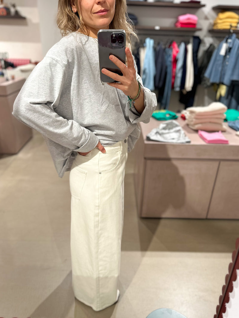 Wide leg denim pants - Cream