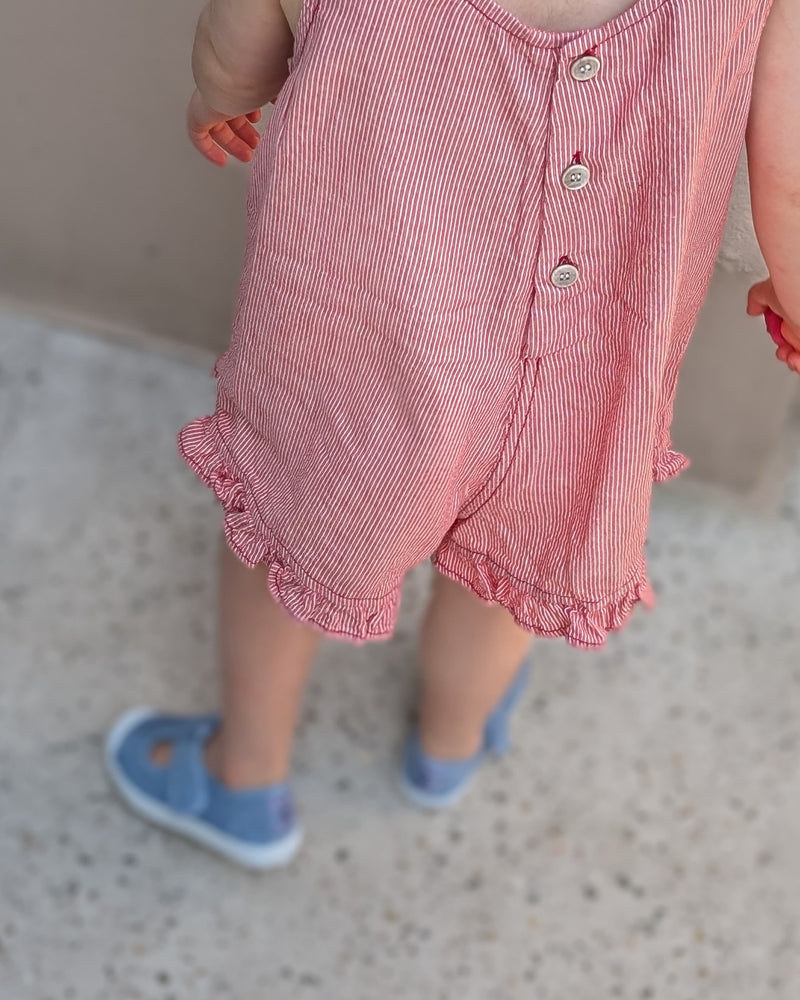 Ribbon frill jumpsuit - Red stripe