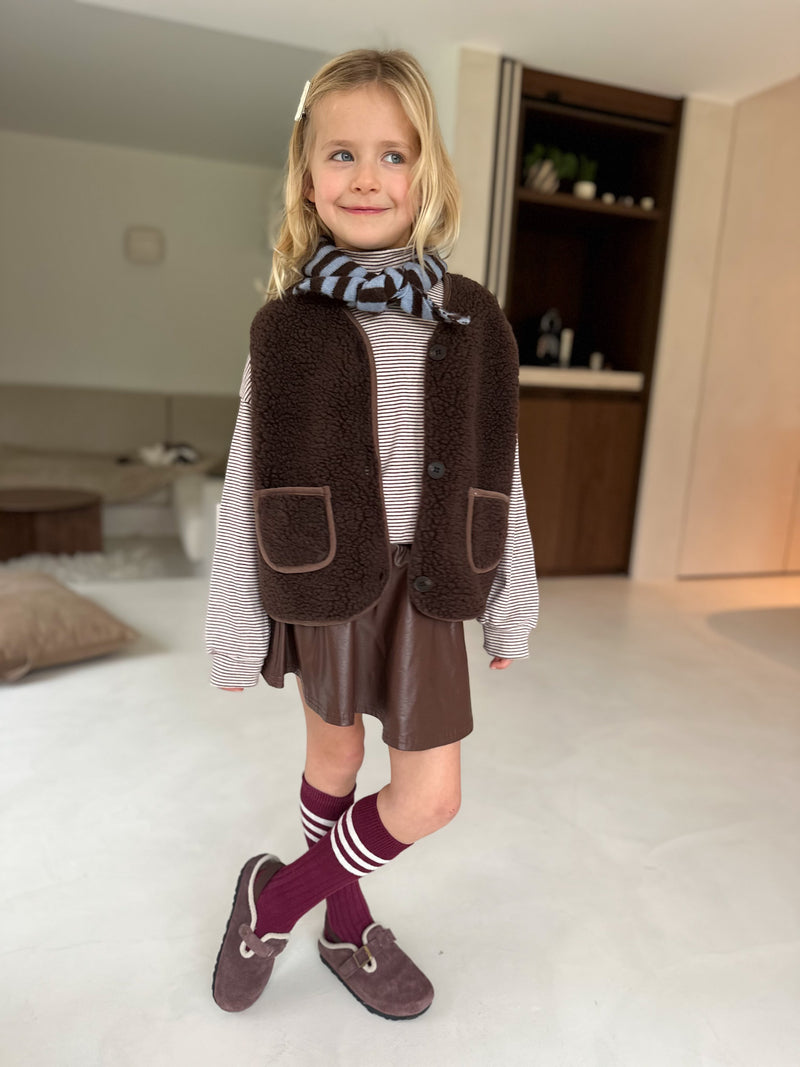 Striped turtleneck tee - Oatmeal/burgundy