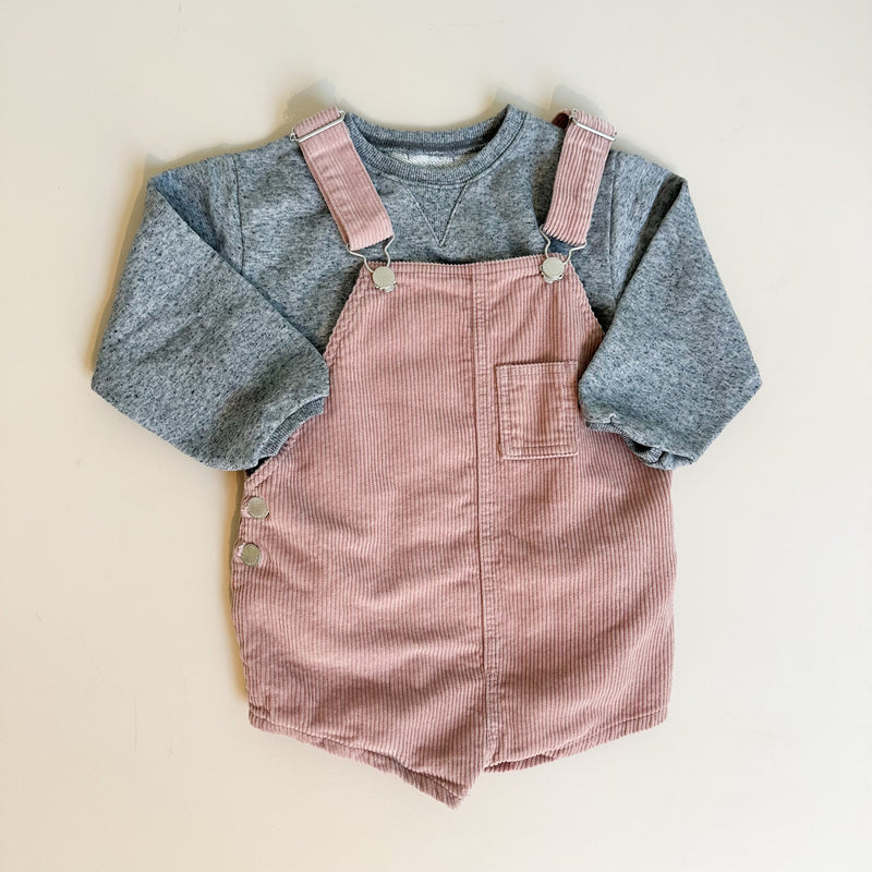 Short corduroy overalls - Old pink