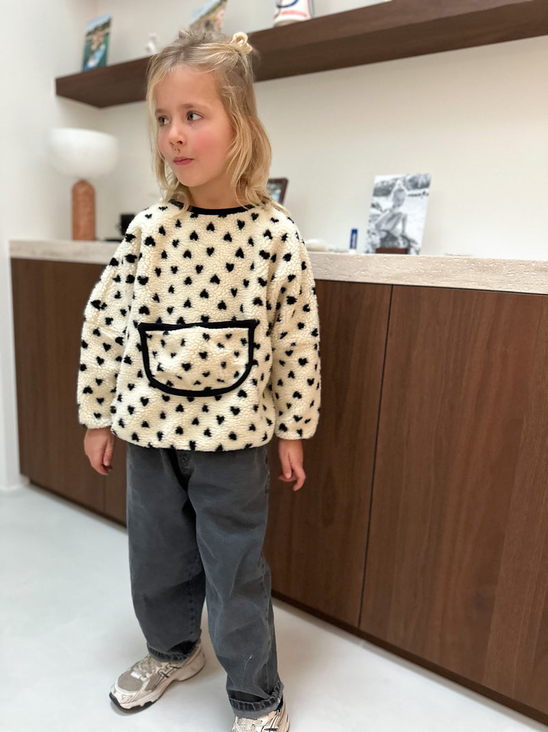 Heart teddy pocket jumper - Cream/black