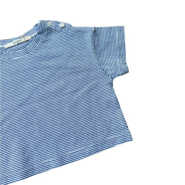 Fine stripe button tee - Blue