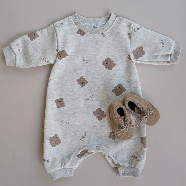 Bear fleeced sweater onesie - Oatmeal