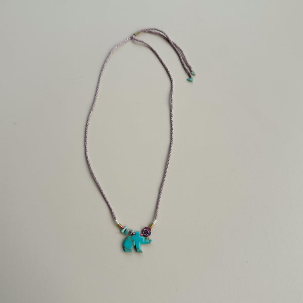 Long bear necklace - Light pink/turquoise