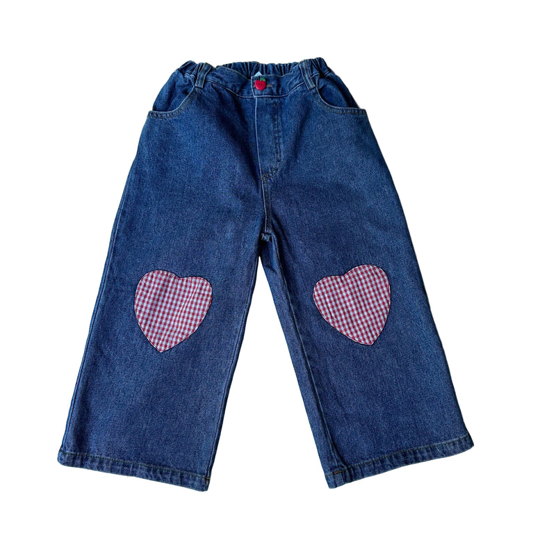 Heart patch denim pants - Blue