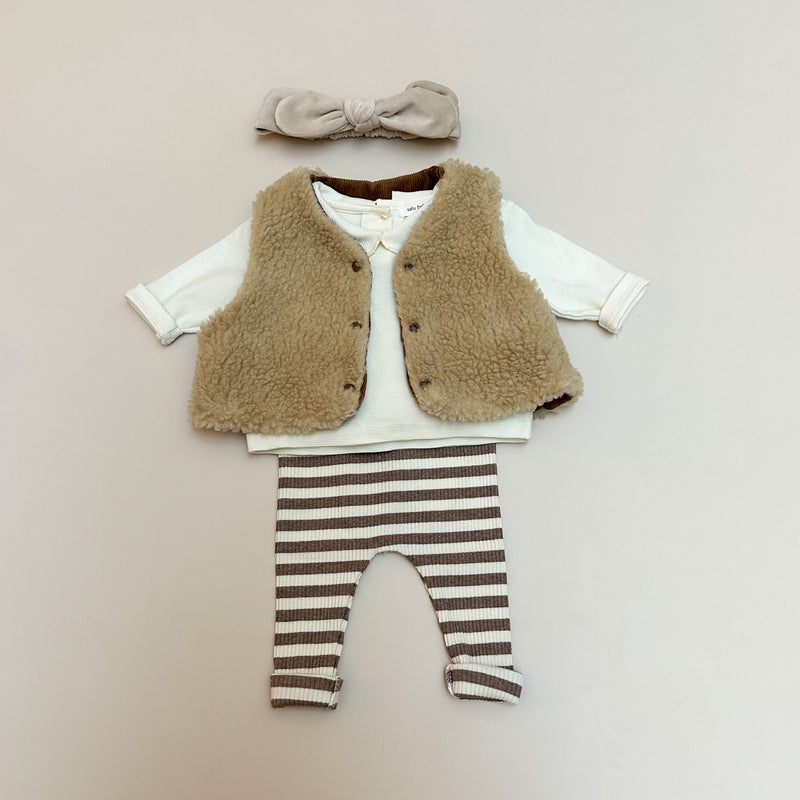 Reversible corduroy teddy vest - Beige/brown