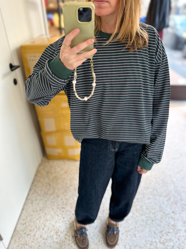 Oversized multi stripe tee - Dark green
