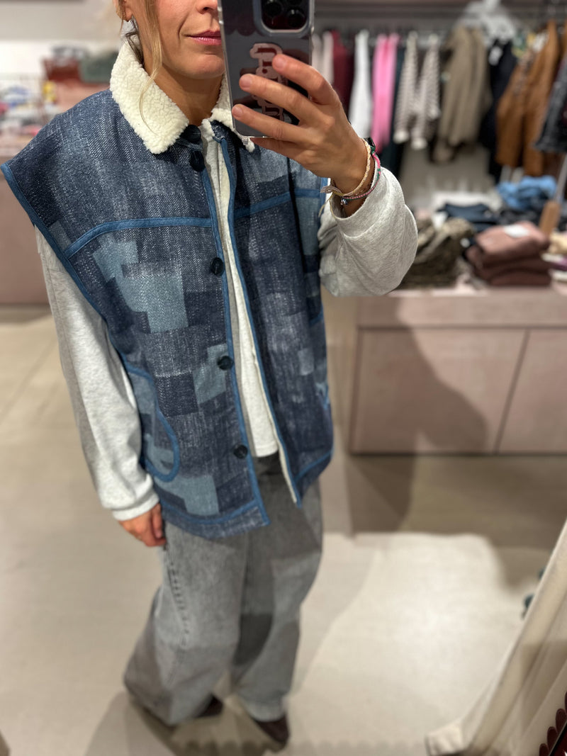 Vita patch denim vest - Blue washing