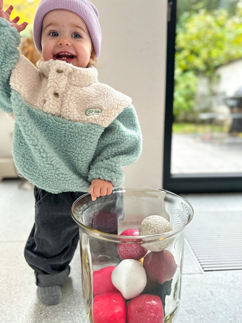 Bicolor pile jumper - Mint/cream