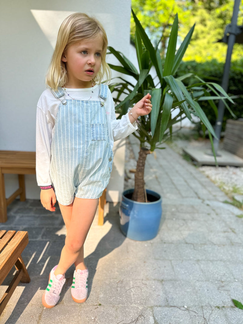 Short pinstripe denim overalls - Blue