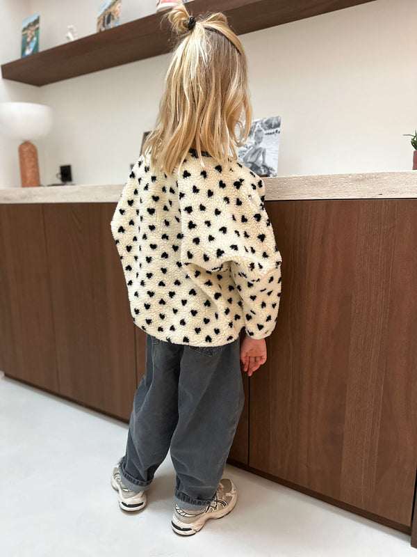 Heart teddy pocket jumper - Cream/black