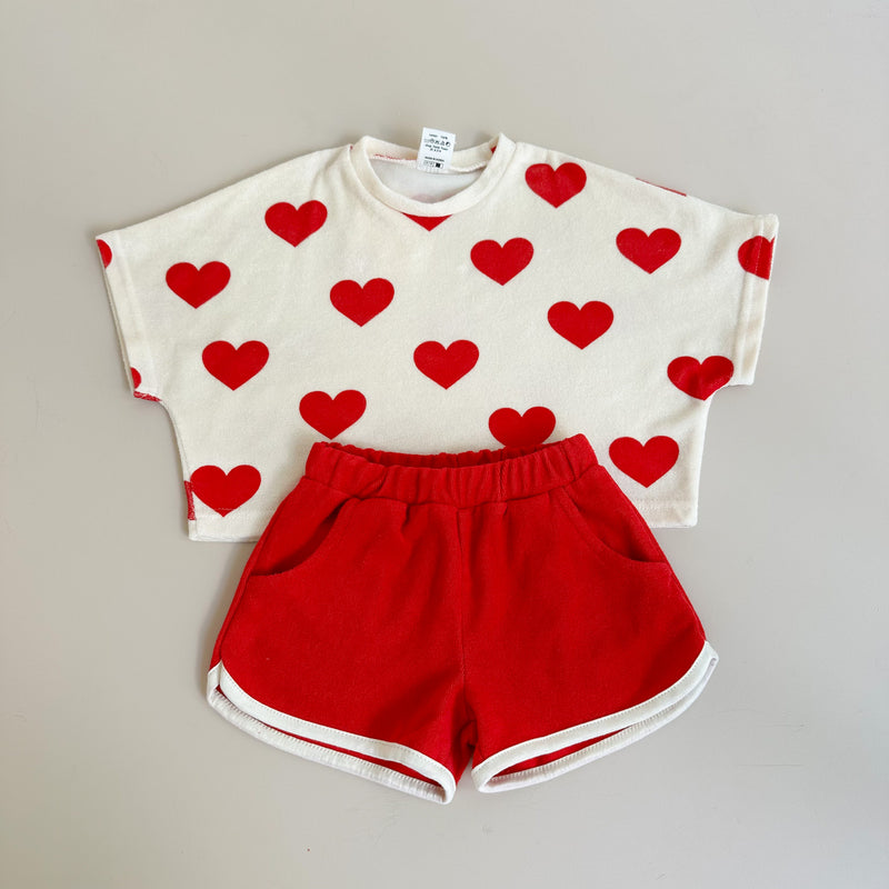 Terry heart set - Ivory/red