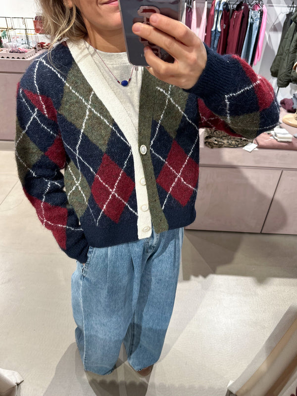 Cropped argyle cardigan - Navy