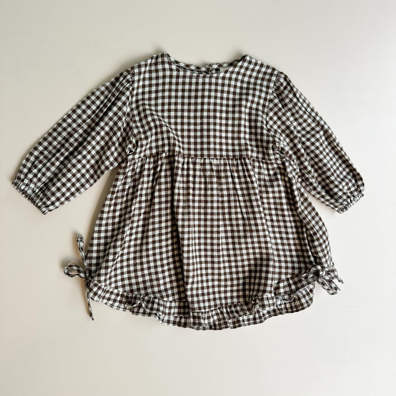 Flanel frill check dress - Brown