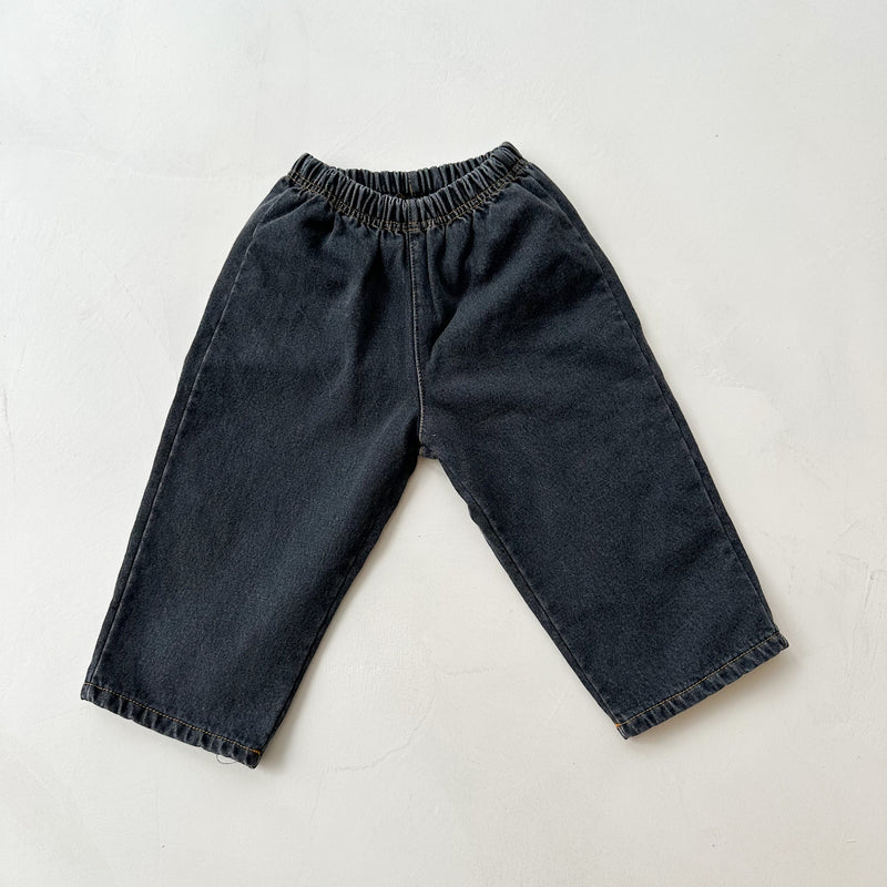 Comfy fleeced denim pants - Black denim