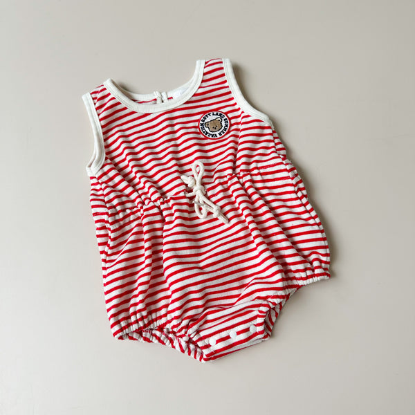 Striped onesie with patch - Red