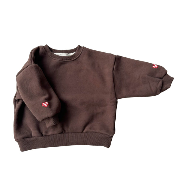 Fleeced mini heart sweater - Brown