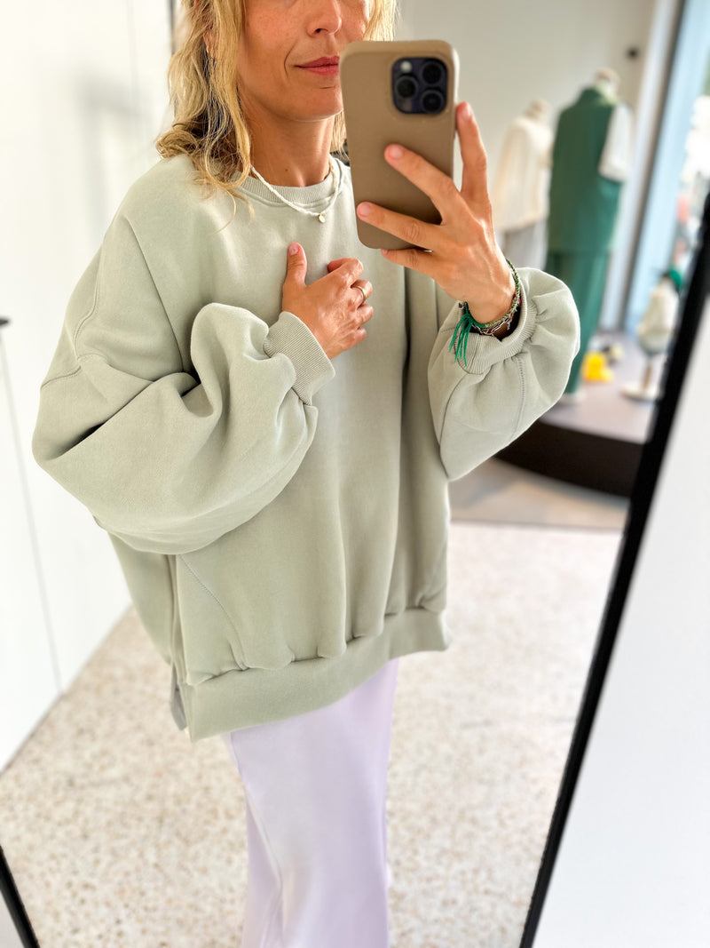 Stitch fleeced sweater - Sage