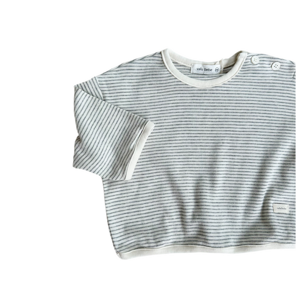 Daily striped button tee - Grey melange