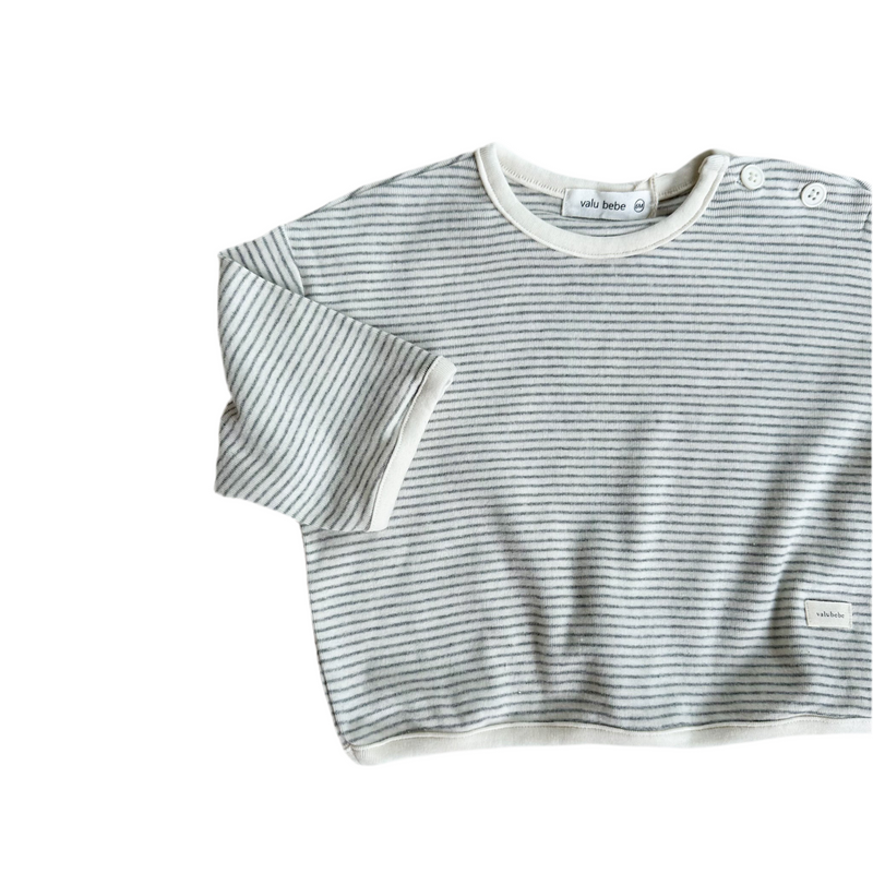 Daily striped button tee - Grey melange