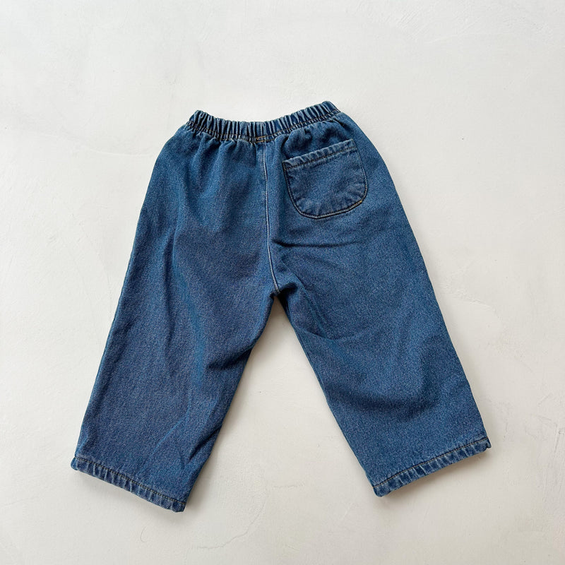 Comfy fleeced denim pants - Blue denim