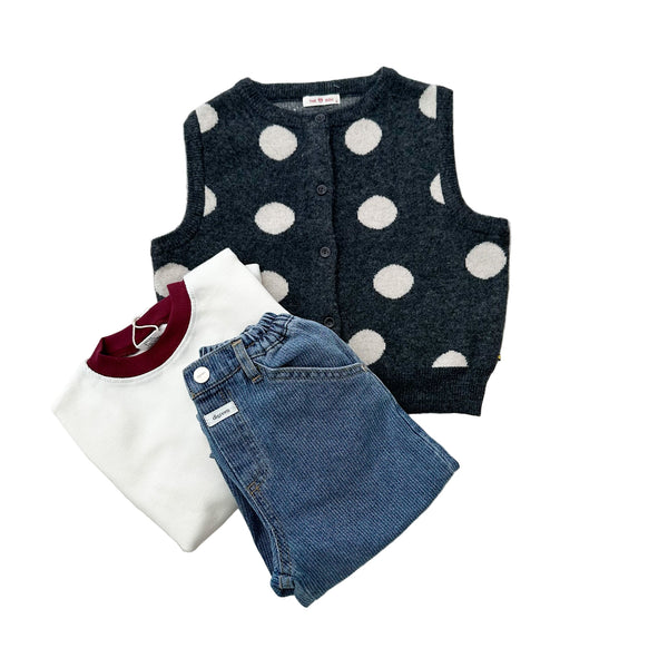 Wool mix polka dot vest - Charcoal