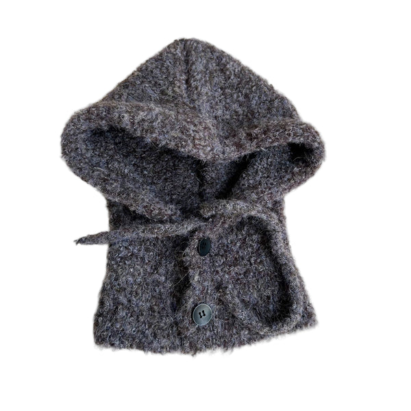 Bouclé button balaclava - Brown/blue melange