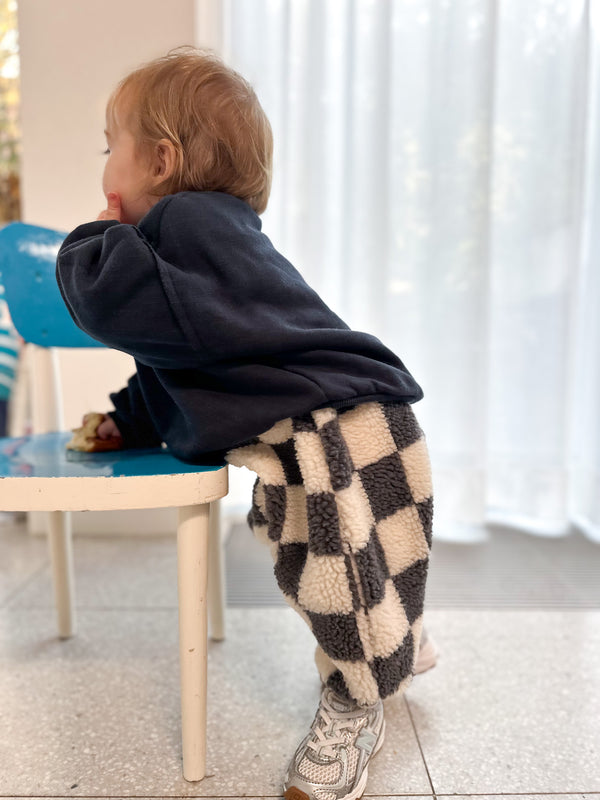 Bebe checkered teddy pants - Charcoal