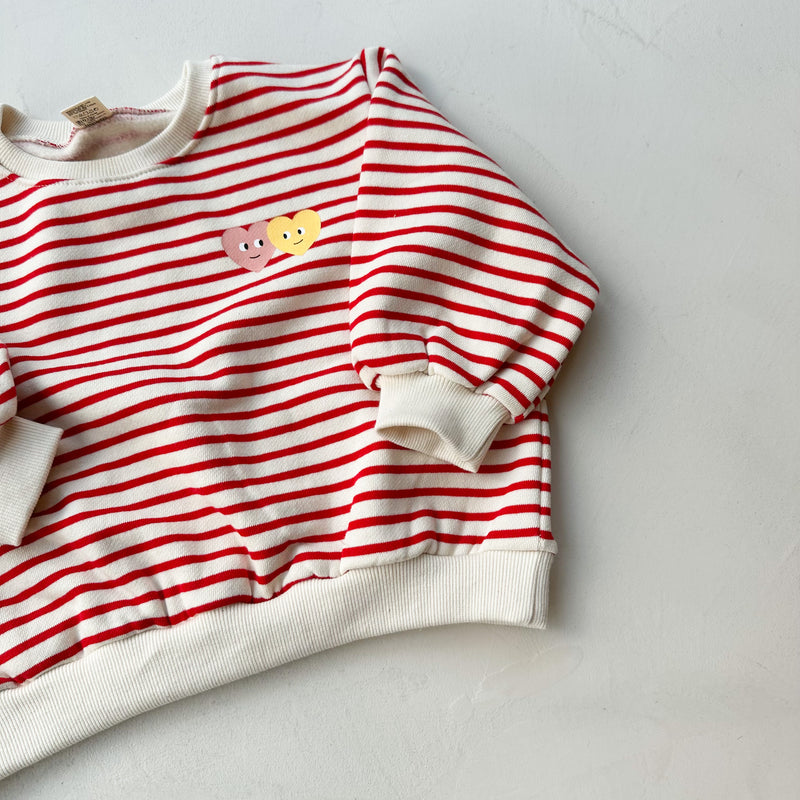 Stripes x hearts sweatshirt - Red