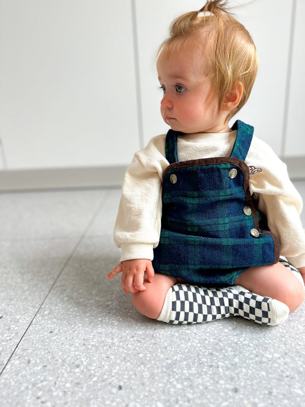 Checked denim onesie - Blue/green