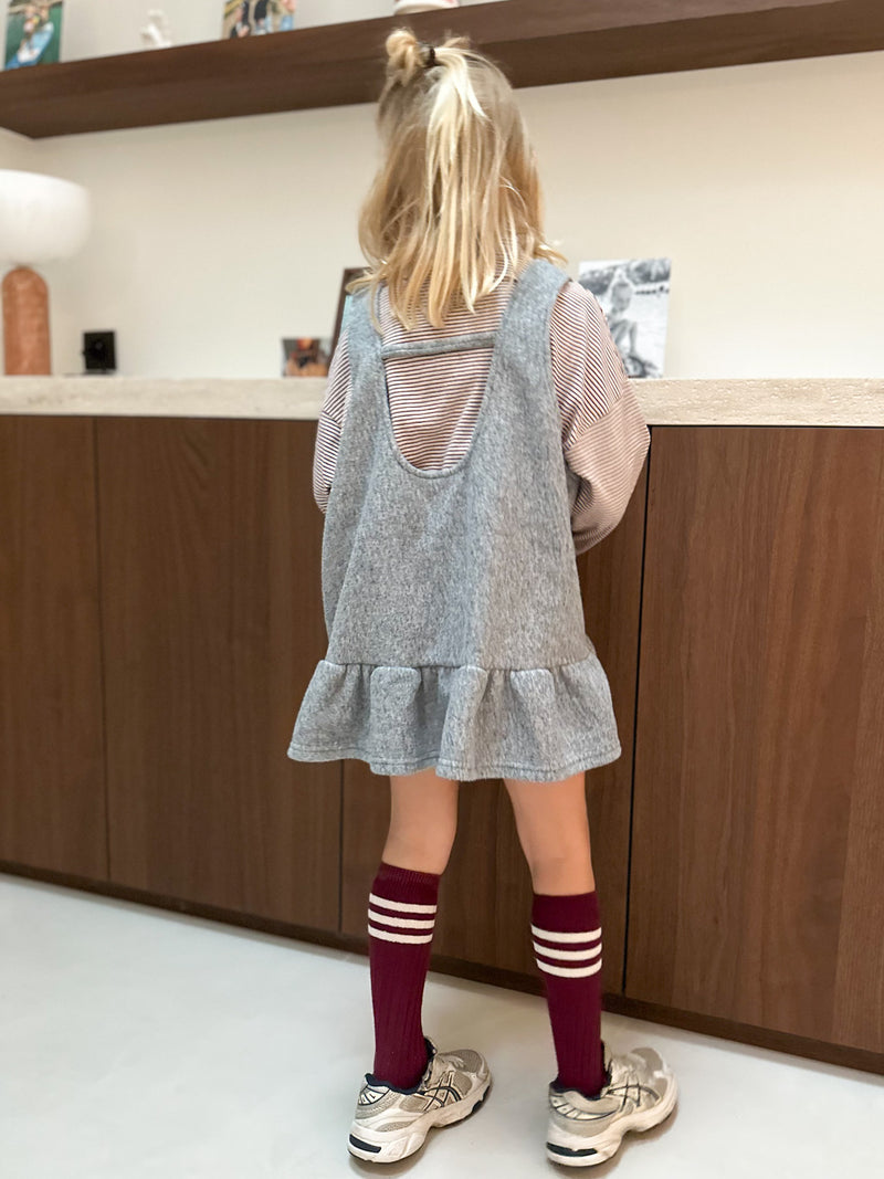 Fleece mini ruffle dress - Light grey melange