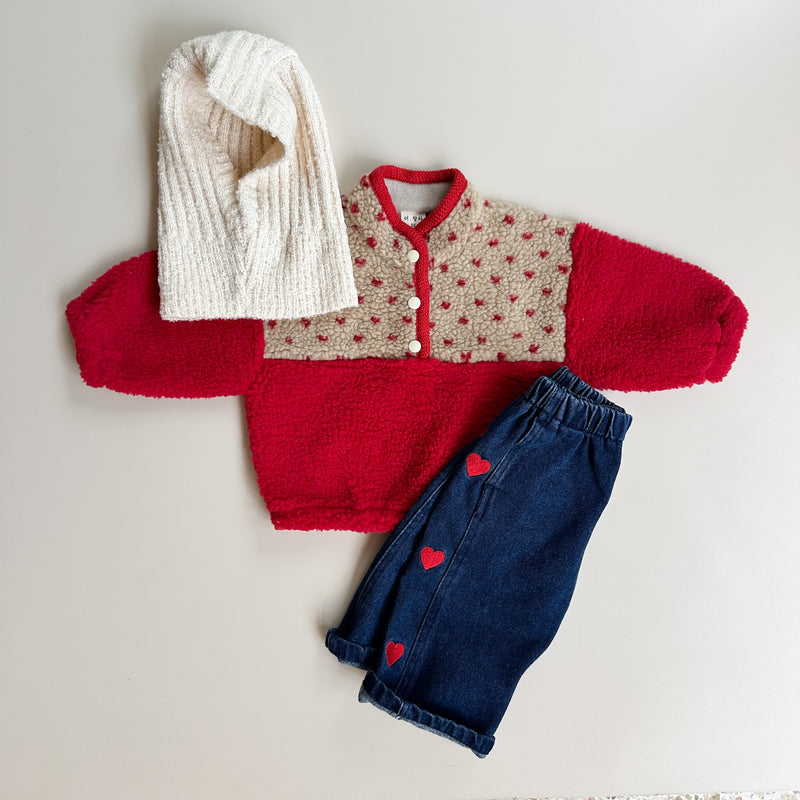 Mini hearts teddy jumper - Beige/red