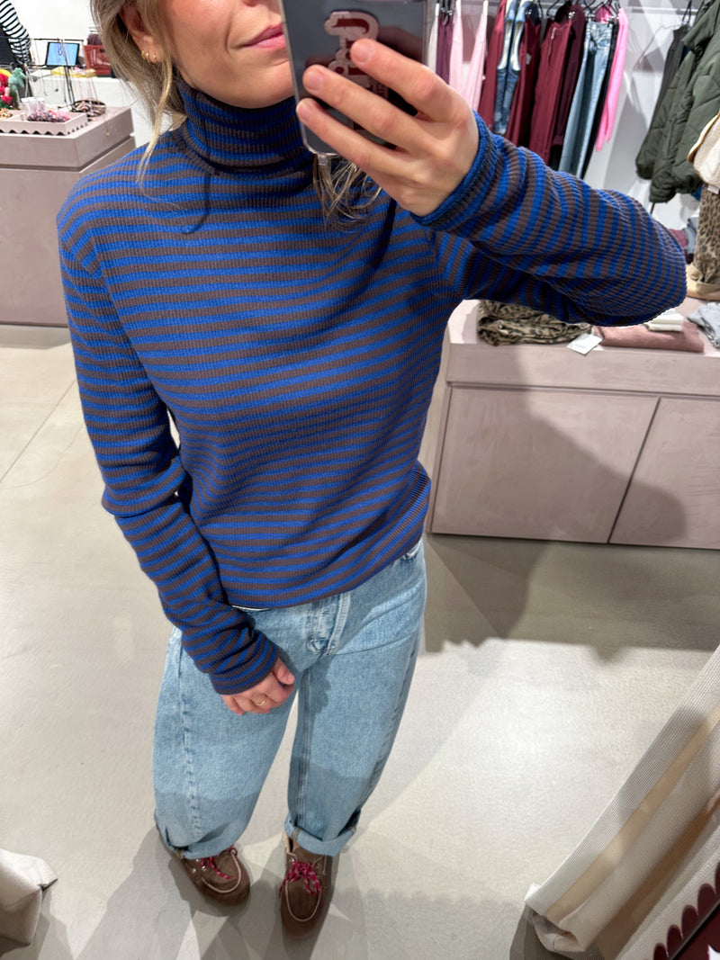 Rib stripe turtleneck - Dark brown/blue