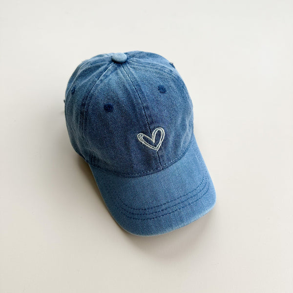 Heart denim cap - Washed blue