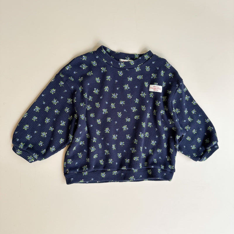 Flower waffle sweater - Navy