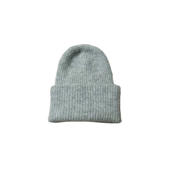 Fine knitted wool beanie - Light grey melange