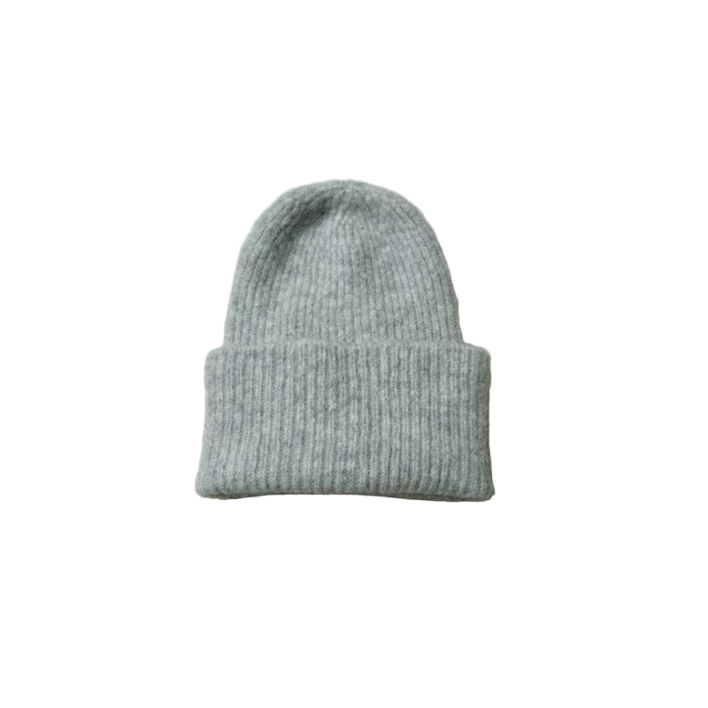 Fine knitted wool beanie - Light grey melange