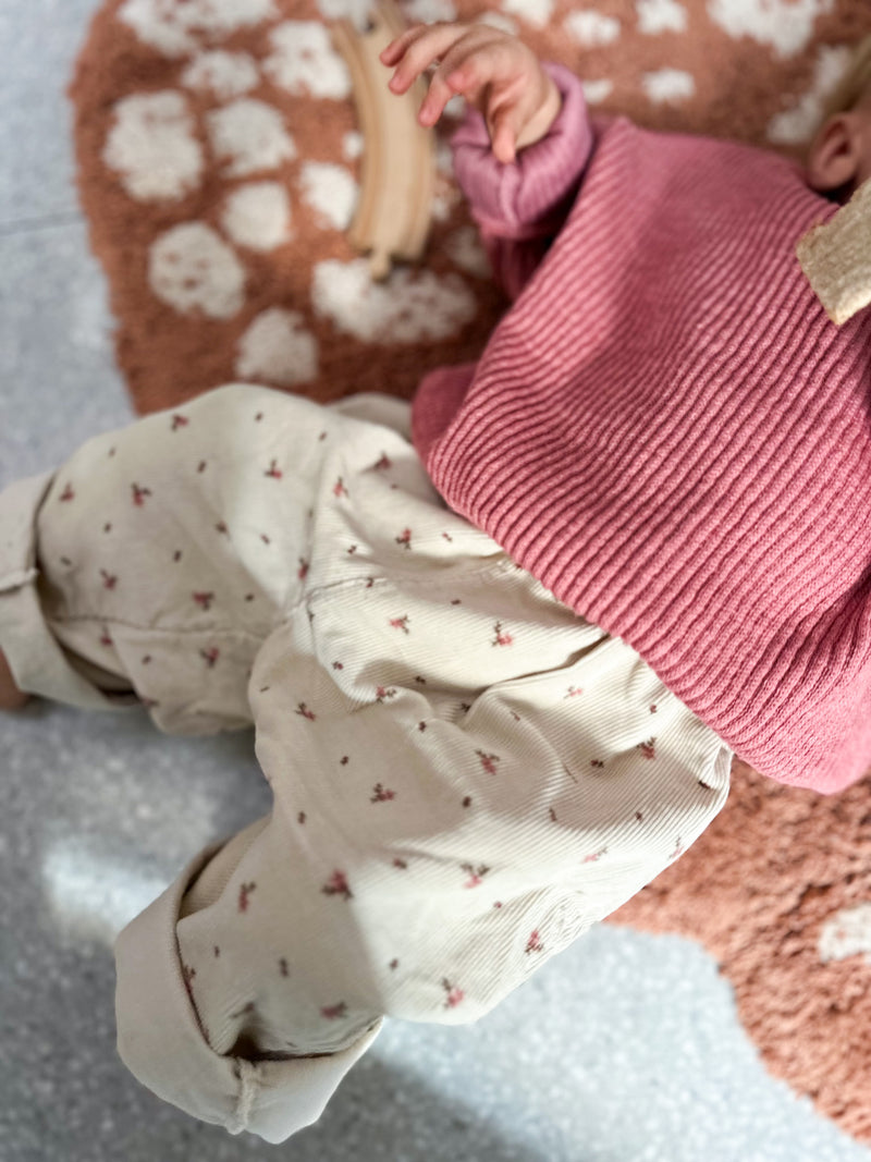 Mel corduroy flower pants - Cream