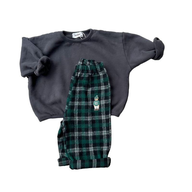 Flannel check bear pants - Pine green