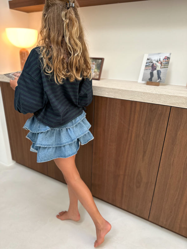 Ellie ruffle shorty skirt - Blue denim