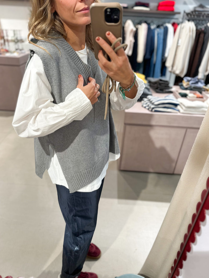 Loose V neck vest - Grey melange