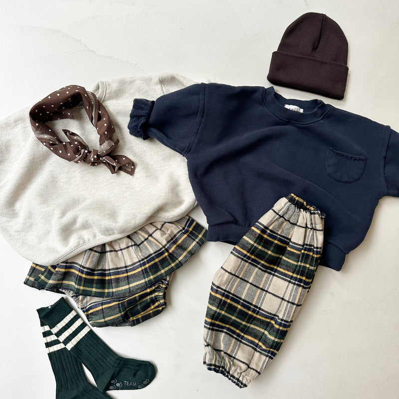 Tartan flanel pants - Navy/green