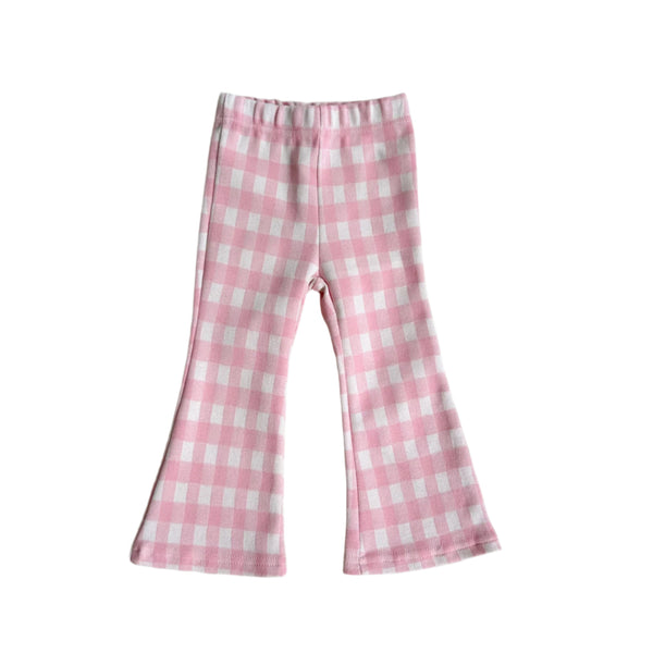 Big check bootcut pants - Pastel pink