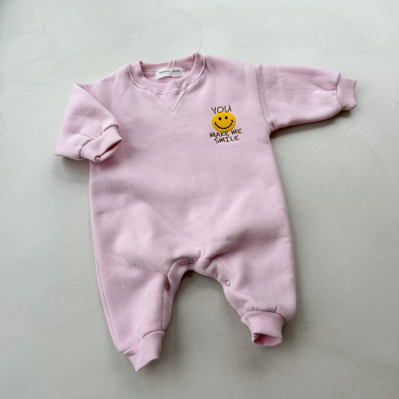 Smile fleece sweater onesie - Pink