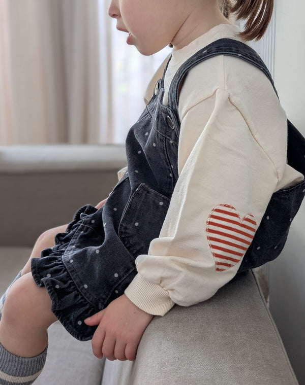 Ruffle dots denim dress- Black washing